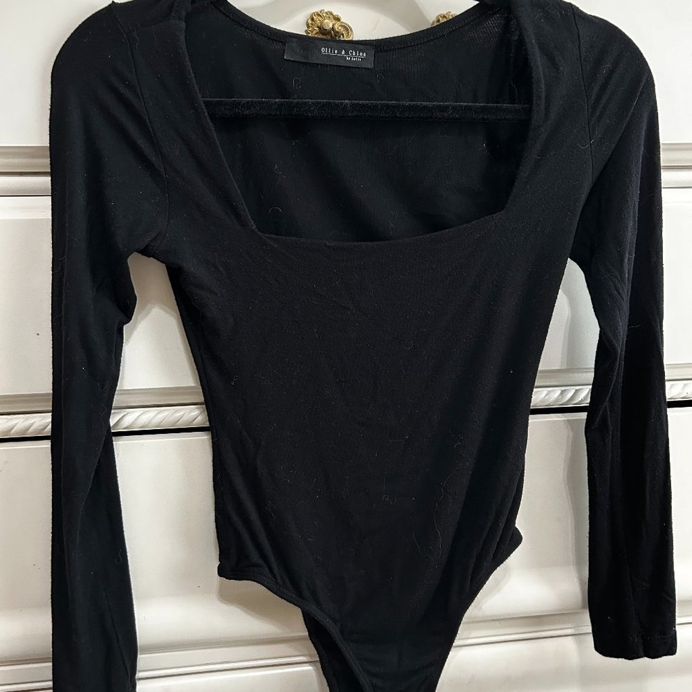 Black One Piece. Square Neck Long Sleeve. Super Soft. Cotton Material. Stretchy.